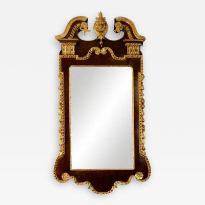 George II Walnut and Gilt Scroll Top Mirror