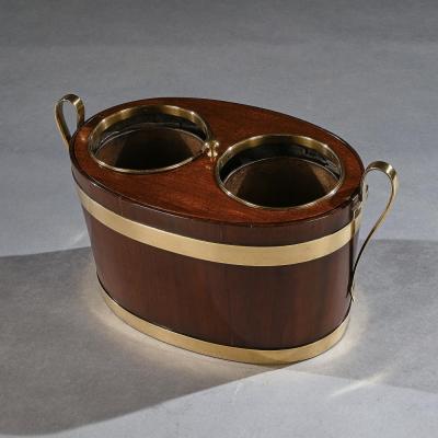 George III Brass Bound Mahogany Oval Table Wine Cooler