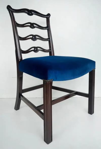 George III English Ladderback Dining Chairs Set of 6 Fine Velvet Upholstery