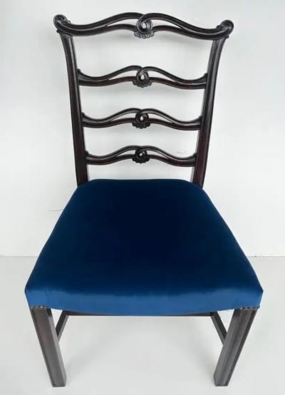George III English Ladderback Dining Chairs Set of 6 Fine Velvet Upholstery