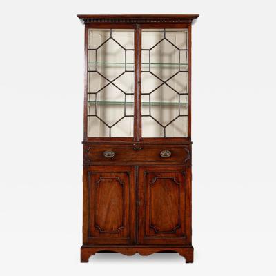 George III English Mahogany Glazed Bookcase Secretaire