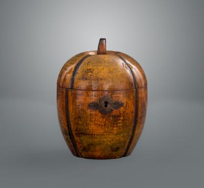 George III Green Stained Beechwood Melon Form Tea Caddy