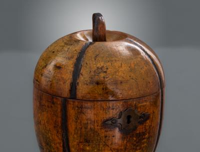 George III Green Stained Beechwood Melon Form Tea Caddy
