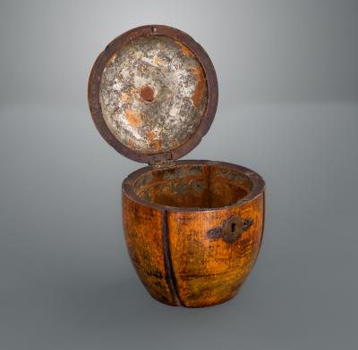 George III Green Stained Beechwood Melon Form Tea Caddy