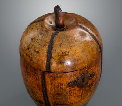 George III Green Stained Beechwood Melon Form Tea Caddy