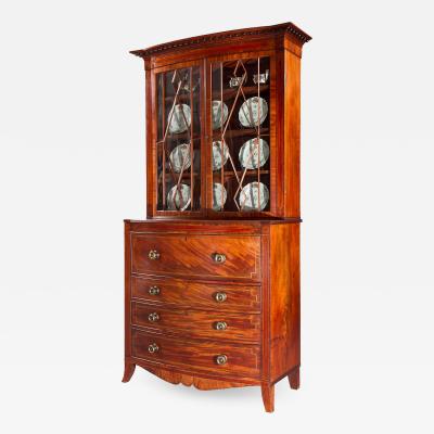 George III Mahogany Bow Front Secretary Bookcase in the style of Seddon Sons