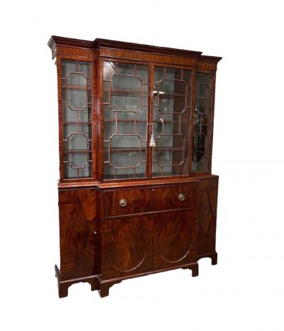 George III Mahogany Breakfront Bureau Bookcase with Glazed Doors