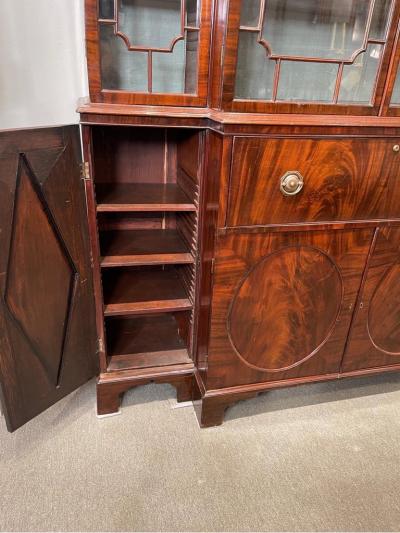 George III Mahogany Breakfront Bureau Bookcase with Glazed Doors