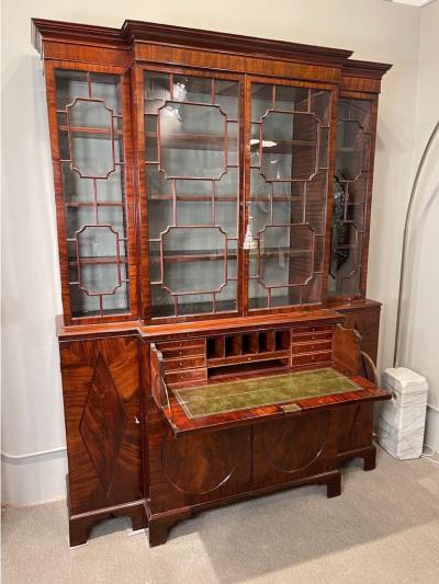 George III Mahogany Breakfront Bureau Bookcase with Glazed Doors