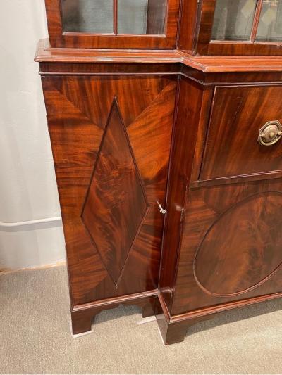 George III Mahogany Breakfront Bureau Bookcase with Glazed Doors
