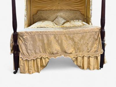 George III Mahogany Gilt Wood Silk Canopy Bed England c 1880s