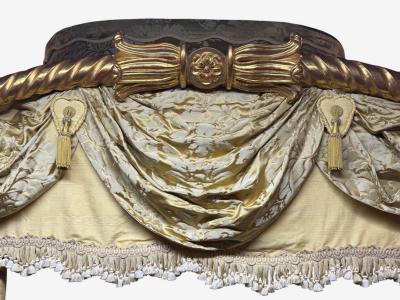George III Mahogany Gilt Wood Silk Canopy Bed England c 1880s