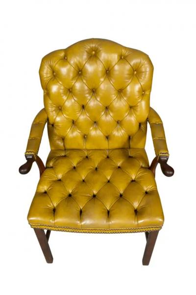 George III Mahogany Tufted Leather Armchair