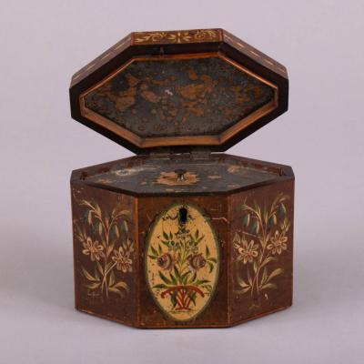 George III Octagonal Painted Tea Caddy c 1790