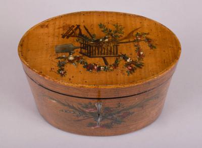 George III Painted Harewood Oval Tea Caddy c 1790
