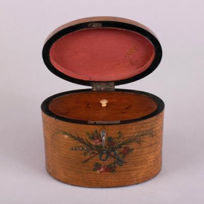 George III Painted Harewood Oval Tea Caddy c 1790