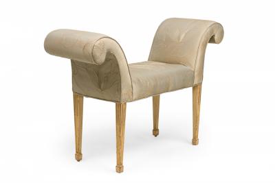 George III Parcel Gilt Painted Gray Embroidered Satin Upholstered Window Seat