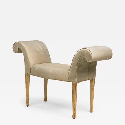 George III Parcel Gilt Painted Gray Embroidered Satin Upholstered Window Seat
