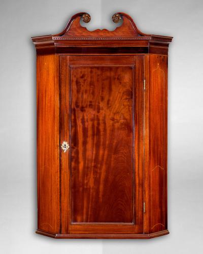 George III Period Inlaid Mahogany Hanging Corner Cabinet