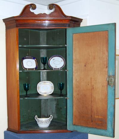 George III Period Inlaid Mahogany Hanging Corner Cabinet