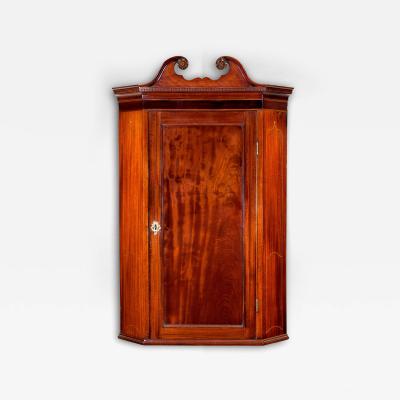 George III Period Inlaid Mahogany Hanging Corner Cabinet