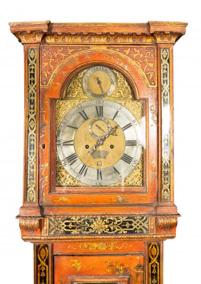 George III Red Japanned Tall Case Clock