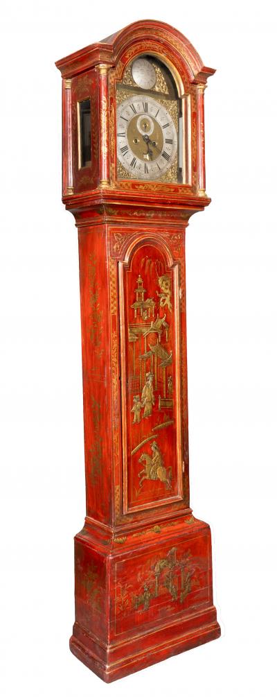 George III Red Japanned Tall Case Clock