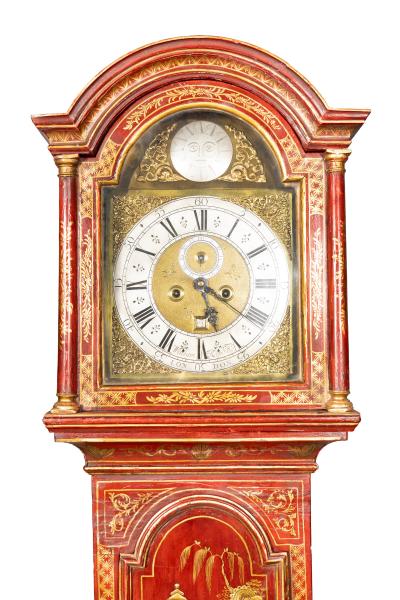George III Red Japanned Tall Case Clock