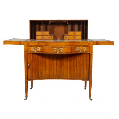 George III Satinwood and Marquetry Harlequin Writing Table