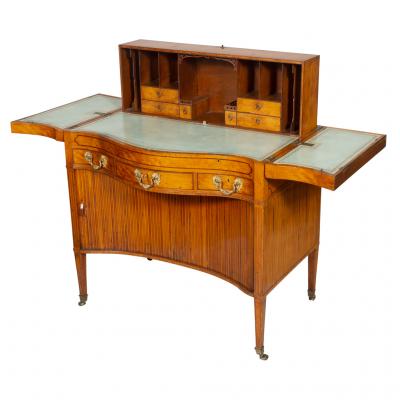 George III Satinwood and Marquetry Harlequin Writing Table