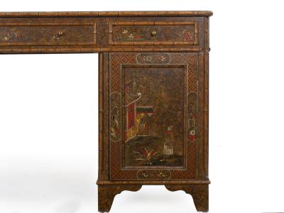 George III Style Chinoiserie Decorated Pedestal Desk England circa 1880