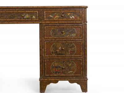 George III Style Chinoiserie Decorated Pedestal Desk England circa 1880