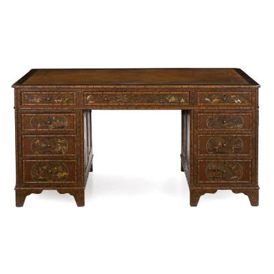 George III Style Chinoiserie Decorated Pedestal Desk England circa 1880