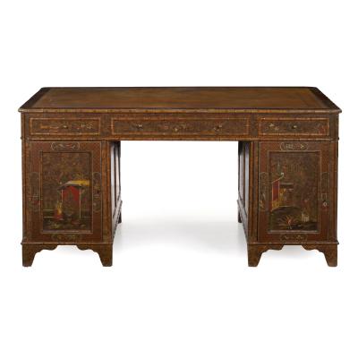 George III Style Chinoiserie Decorated Pedestal Desk England circa 1880