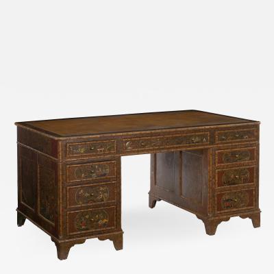 George III Style Chinoiserie Decorated Pedestal Desk England circa 1880