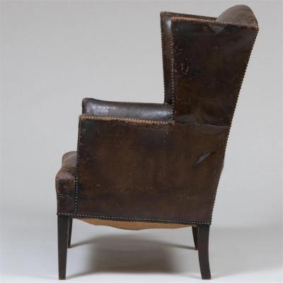 George III Style Leather Wingback Chair