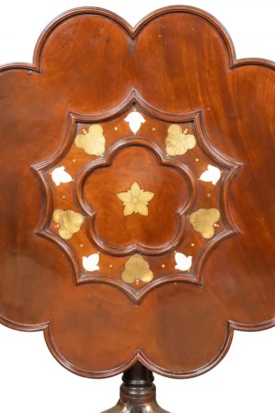 George III Style Mahogany Brass Inset Tea Table In The Manner Of John Channon