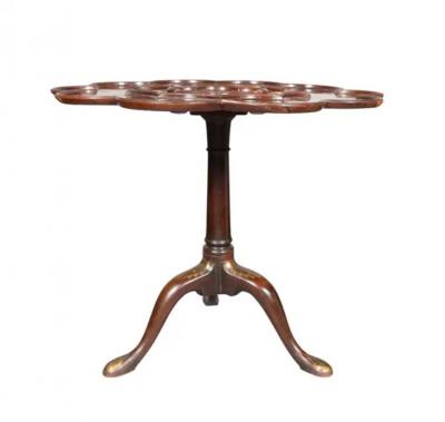 George III Style Mahogany Brass Inset Tea Table In The Manner Of John Channon