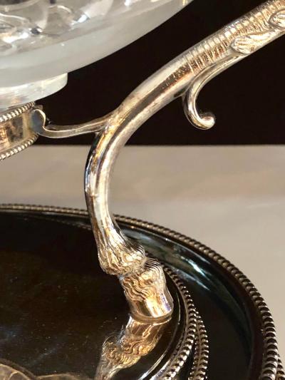 George III Style Silver Plated Oval Center Bowl with Cut Glass Liner