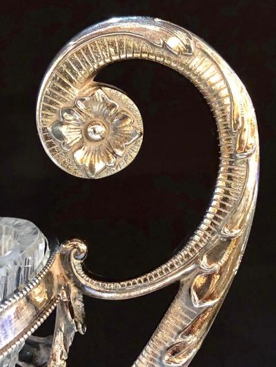 George III Style Silver Plated Oval Center Bowl with Cut Glass Liner