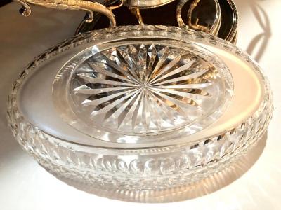 George III Style Silver Plated Oval Center Bowl with Cut Glass Liner