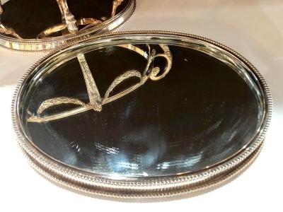 George III Style Silver Plated Oval Center Bowl with Cut Glass Liner