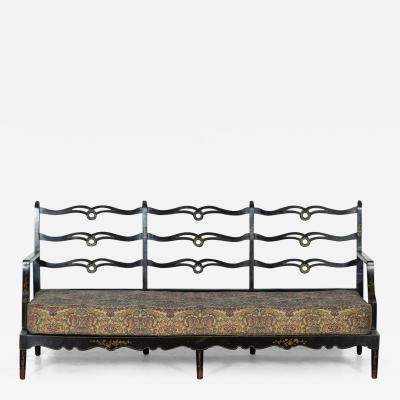 George III Style Sprung Ebonised Oak Parcel Gilt Sofa