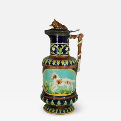 George Jones George Jones Majolica Fox and Dog Lidded Jug Pitcher