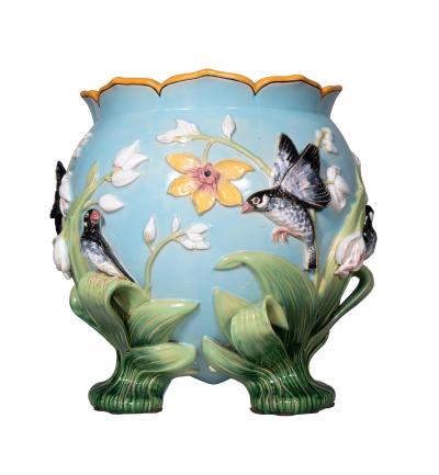 George Jones George Jones Majolica Turquoise Ground Jardiniere