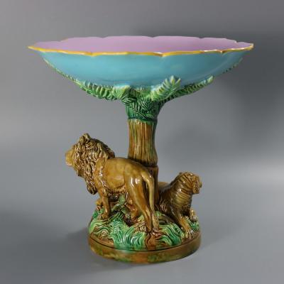 George Jones Majolica Africa Lions Compote
