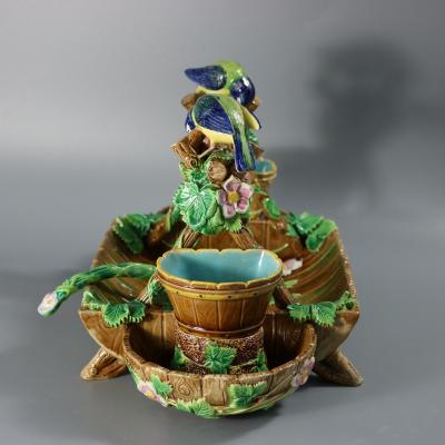 George Jones Majolica Blue Tit Strawberry Server