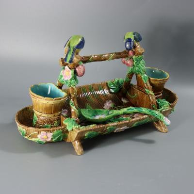 George Jones Majolica Blue Tit Strawberry Server