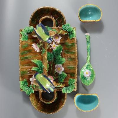 George Jones Majolica Blue Tit Strawberry Server
