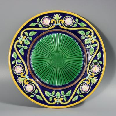 George Jones Majolica Dog Rose Plate